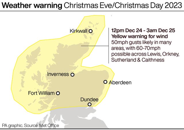 Weather warning Christmas Eve/Christmas Day 2023