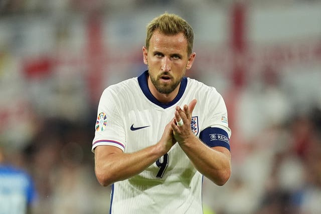 England’s Harry Kane gestures during the Euro 2024 game against Slovenia