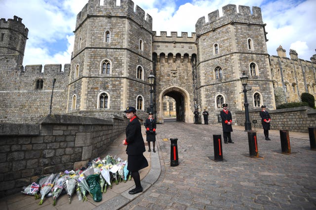 Flowers left outside Windsor Castle, Berkshire (Victoria Jones/PA)