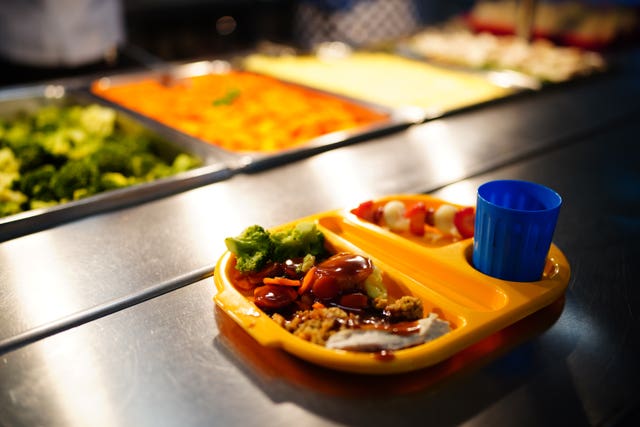 A lunch tray in the school canteen during the beginning of the roll-out of universal free school meals for primary school children at Ysgol Y Preseli in Pembrokeshire. Most reception pupils in Wales will begin receiving free school meals as they return to school this September. The scheme, which is one of the strands of the Welsh Government’s co-operation agreement with Plaid Cymru, is due to be fully rolled out by 2024. Picture date: Wednesday September 7, 2022.