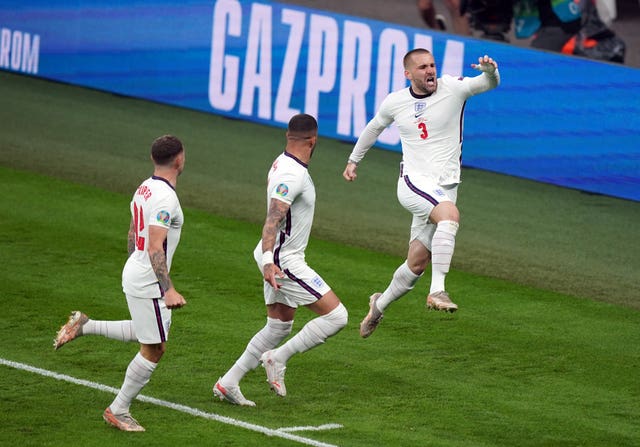 England's Luke Shaw celebrates scoring against Italy 