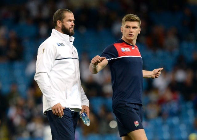 England’s Owen Farrell (right) and father Andy before a World Cup clash with Uruguay