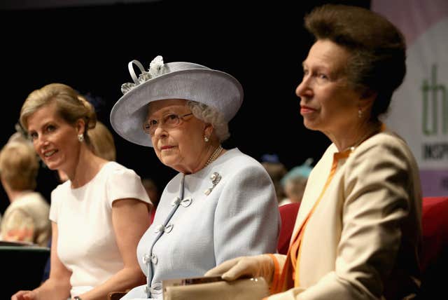 Sophie, then the Countess of Wessex with the Queen and the, Princess Royal in 2015 