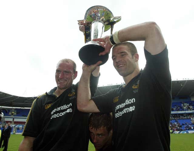 Former Wasps captain Lawrence Dallaglio, left, and Joe Worsley lifted the European Challenge Cup after victory over Bath, also in 2003