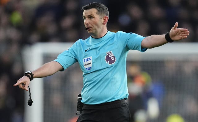 Referee Michael Oliver during the Premier League match at Molineux between Wolves and Arsenal 