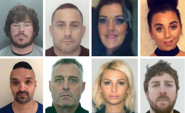 (Left to right top row) Michael Foster, Jamie Peters, Lisa Foster, Emily Newall, (left to right bottom row) Atif Qadar, Paul Fleury, Aslihan Foster and Paul Evans, who have been sentenced for their part in sham modelling fraud