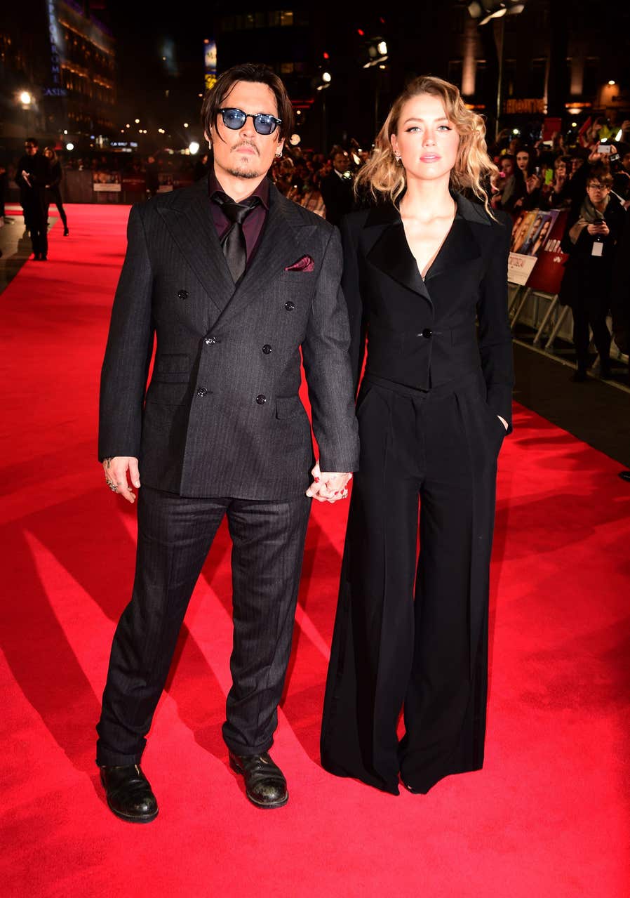 Johnny Depp and Amber Heard attending the premiere of Mortdecai at the Empi...