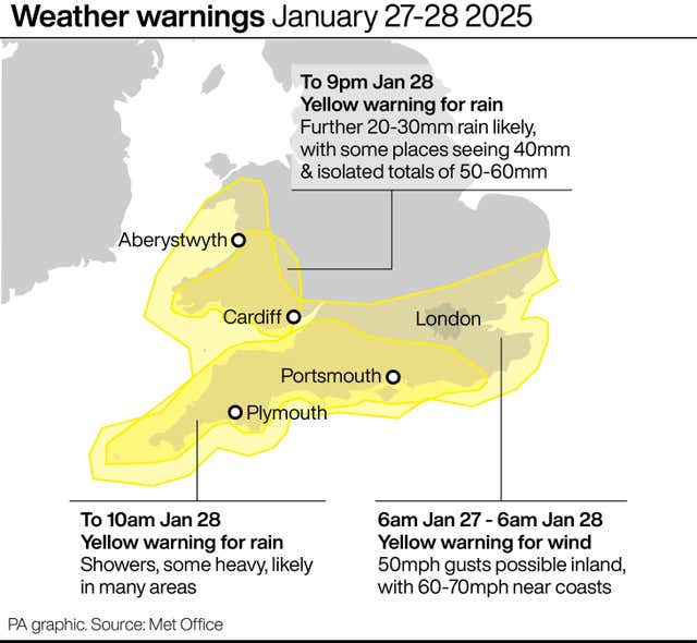 Weather warnings January 27-28 2025