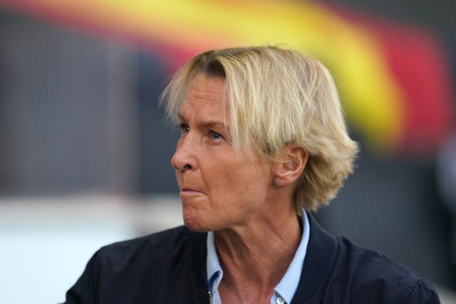 Germany manager Martina Voss-Tecklenburg on the touchline during the UEFA Women’s Euro 2022 Group B match at Stadium MK, Milton Keynes.