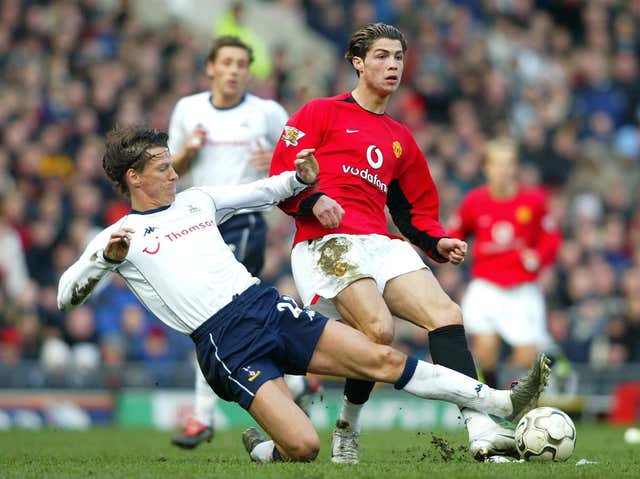 Cristiano Ronaldo playing for Manchester United.