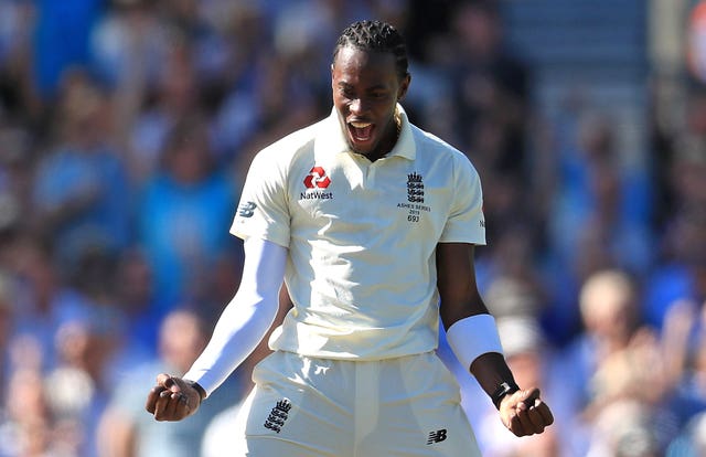 Jofra Archer celebrates taking a wicket in the 2019 Ashes