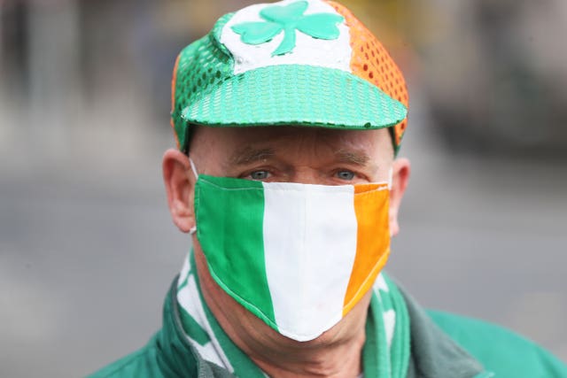 A man dressed up to celebrate St Patrick’s day in Dublin city centre (Brian Lawless/PA)