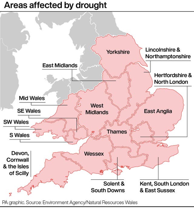 Areas affected by drought
