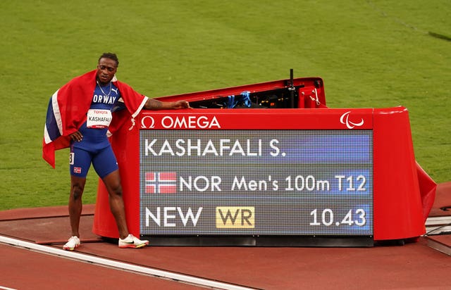 Norway's Salum Ageze Kashafali won the men's 100m T12 final in a new world record time