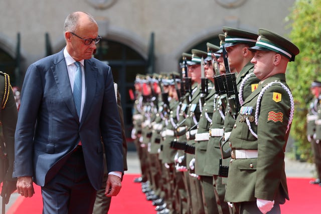German Chancellor Friedrich Merz arrives at Farmleigh House, Dublin, during his visit to Ireland