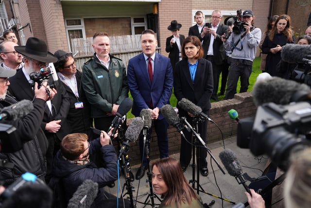 Health Secretary Wes Streeting speaking to the media at the scene in Highfield Road, Golders Green, London, after an arson attack on four ambulances belonging to the Jewish Community Ambulance service in London