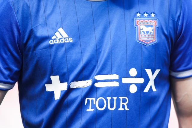 The logo for Ed Sheeran's Mathematics Tour will again adorn Ipswich's shirt