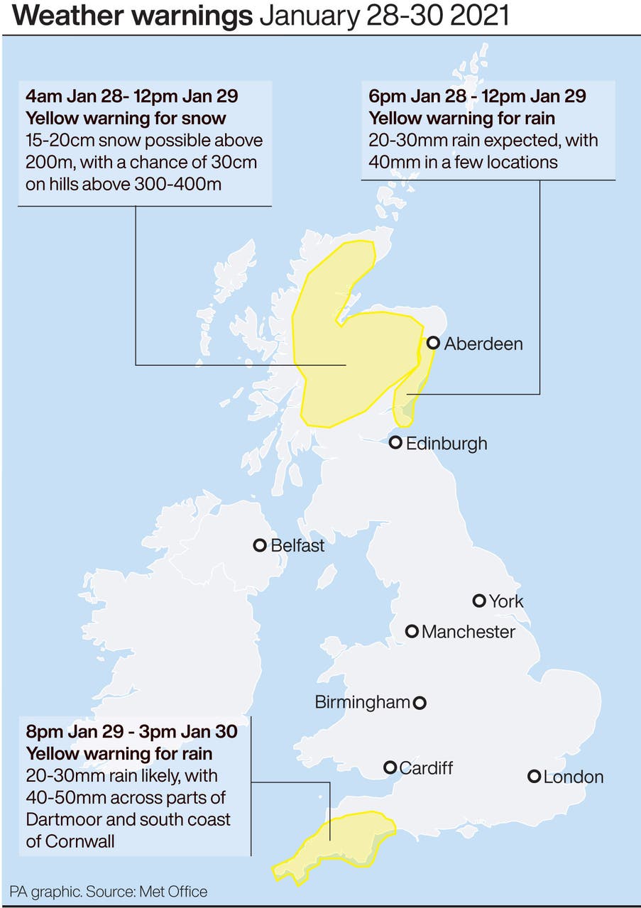 Weather warnings issued for snow across England, Scotland and Wales ...