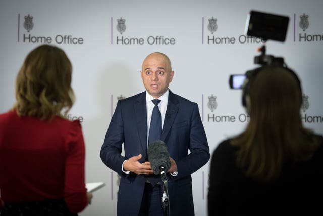 Sajid Javid announced the redeployment of Border Force cutters to the English Channel after a meeting with officials in Whitehall (Stefan Rousseau/PA)