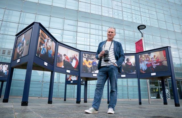 Stuart Roy Clarke at the launch of the new Homes of Football exhibition at the National Football Museum