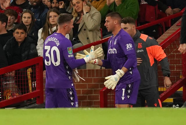 Crystal Palace goalkeeper Dean Henderson is substituted and replaced by Sam Johnstone