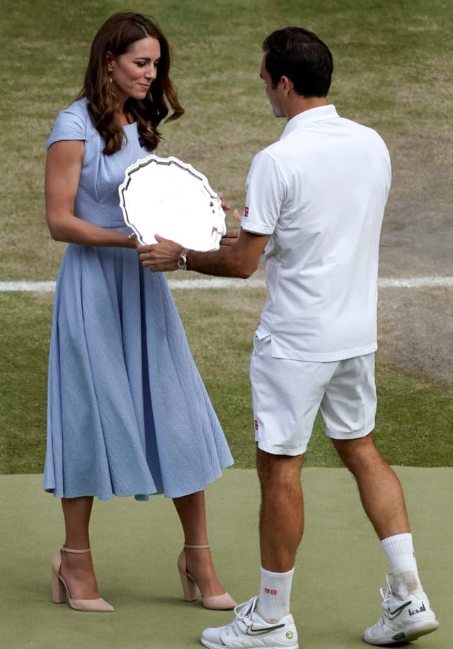 He collected another Wimbledon runner-up trophy in 2019, presented by the Duchess of Cambridge 