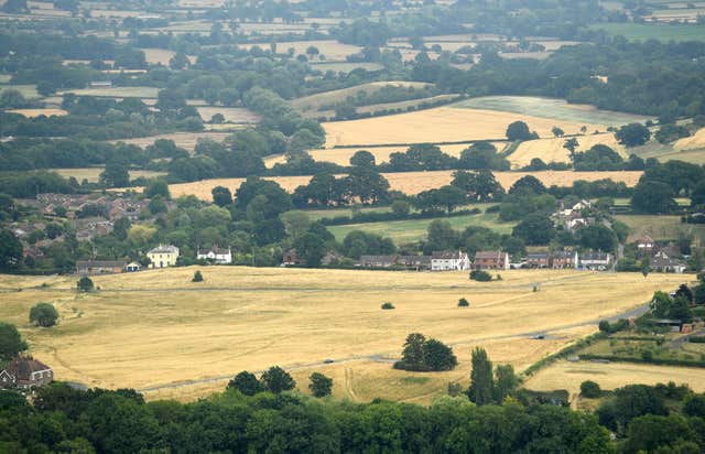 Parched grass on Malvern Common in Worcestershire as heatwave conditions continue across much of England. (Image: PA)