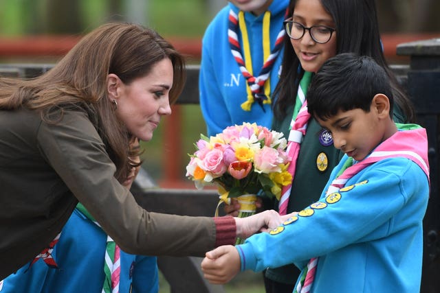 The Duchess of Cambridge at the Scouts’ headquarters in Gilwell Park, Essex