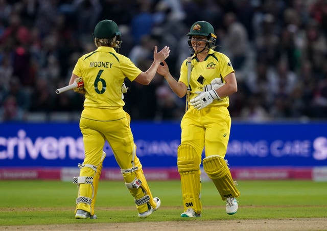Georgia Wareham, right, and Beth Mooney got Australia over the line in the T20 in Birmingham (Nick Potts/PA)