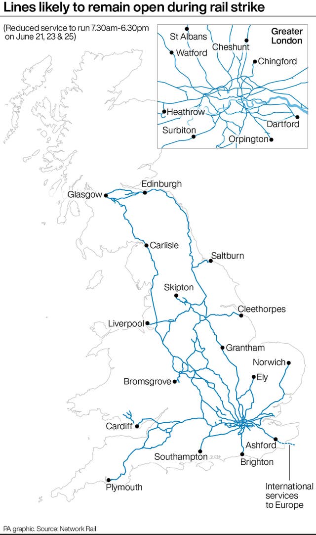 Lines likely to remain open during rail strike