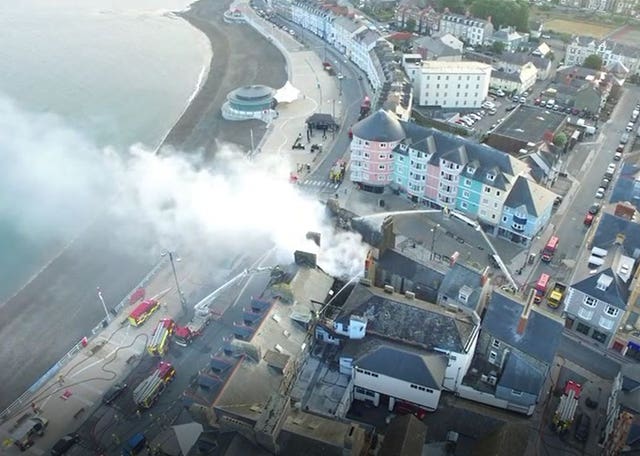 Fire services putting out a blaze at Ty Belgrave House hotel