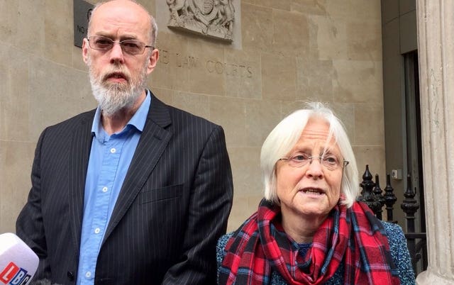 Alison and Ken Orchard, the parents of Thomas Orchard, speak outside Bristol Crown Court (Claire Hayhurst/PA)