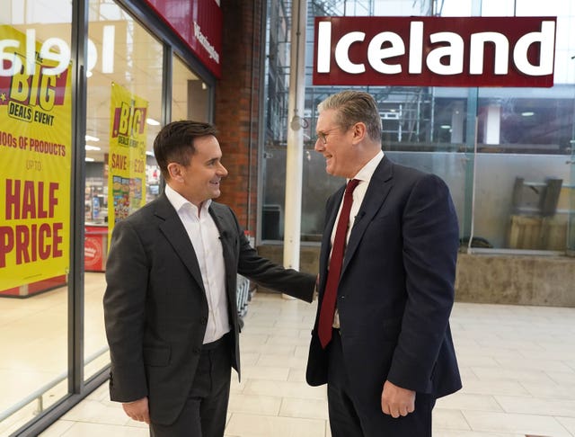 Labour leader Sir Keir Starmer, right, with executive chairman of Iceland supermarket Richard Walker