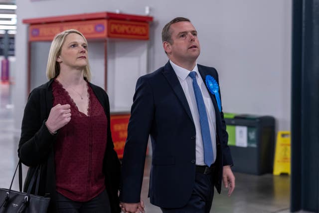 Scottish Conservative leader Douglas Ross arrives with his wife Krystle at P&J Live arena in Aberdeen