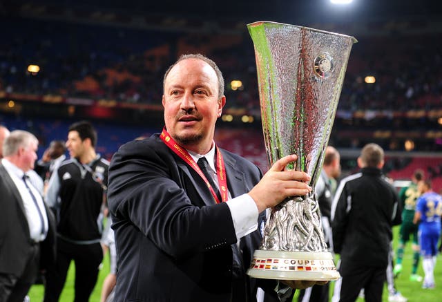 Rafael Benitez with the Europa League trophy in May 2013