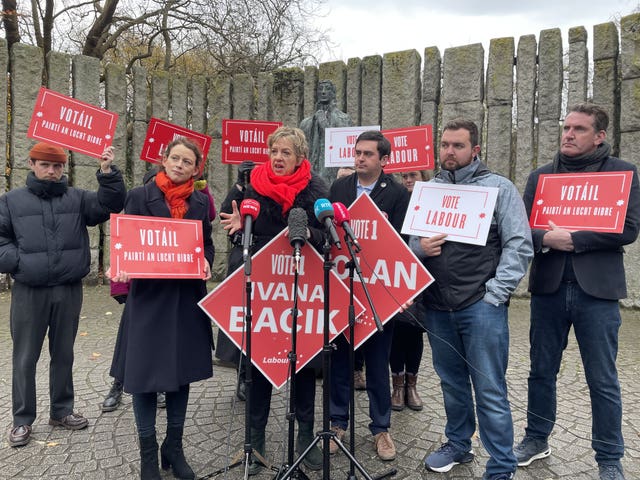 Labour leader Ivana Bacik with supporters at St Stephen’s Green, Dublin