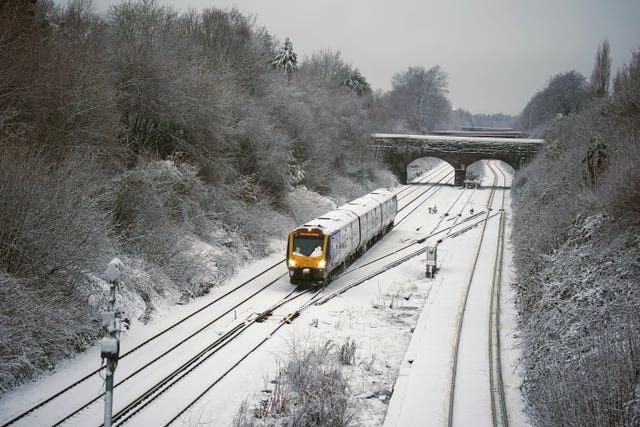 Hunt's Cross train line in the snow