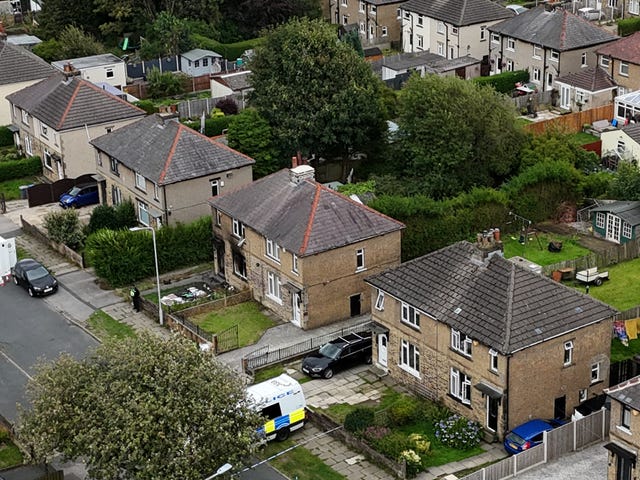 Aerial view of houses on a street