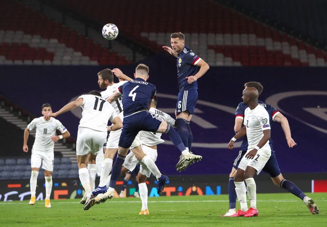 Cooper, centre, played the full 120 minutes for Scotland in their Euro 2020 play-off win against Israel
