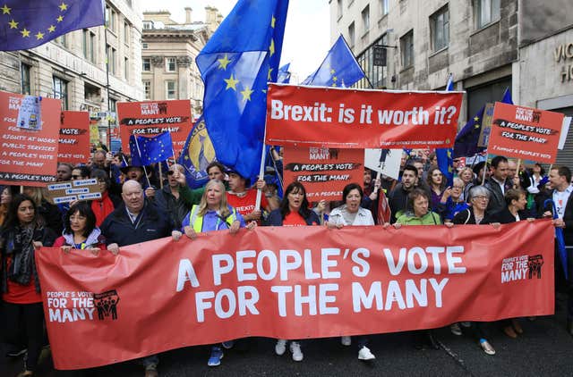 Activists marched in favour of a referendum at Labour's conference in Liverpool (Peter Byrne/PA)