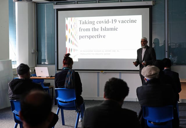 Members of the Muslim community learn about the benefits of having the Covid-19 vaccine