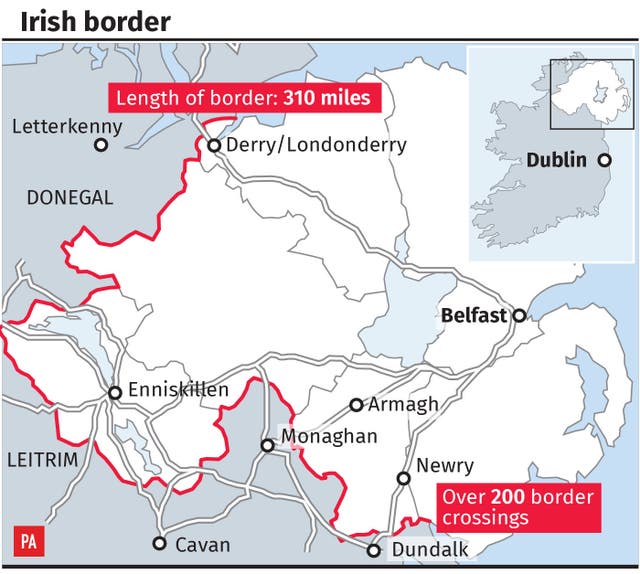 Map of the Irish border which has nearly 300 crossings (PA Graphics)