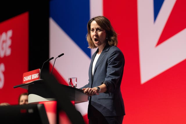 Work and Pensions Secretary Liz Kendall delivering a speech from the stage of the Labour Party Conference