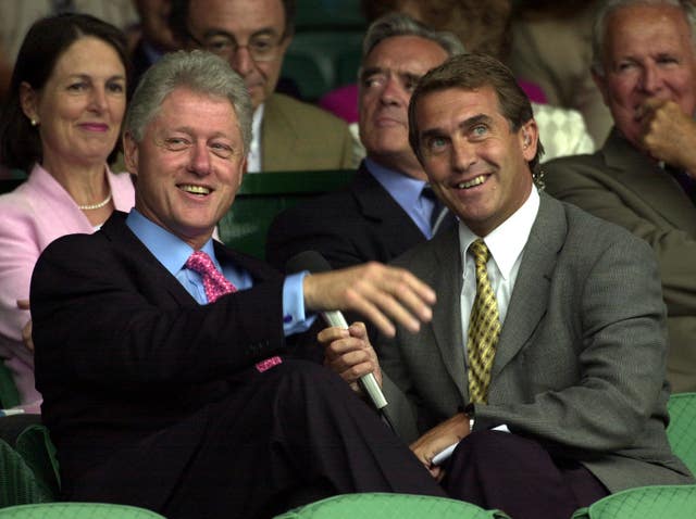 Garry Richardson interviews former US president Bill Clinton in the Royal Box at Wimbledon in 2001