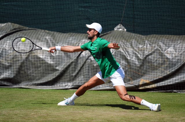 Novak Djokovic hits a forehand