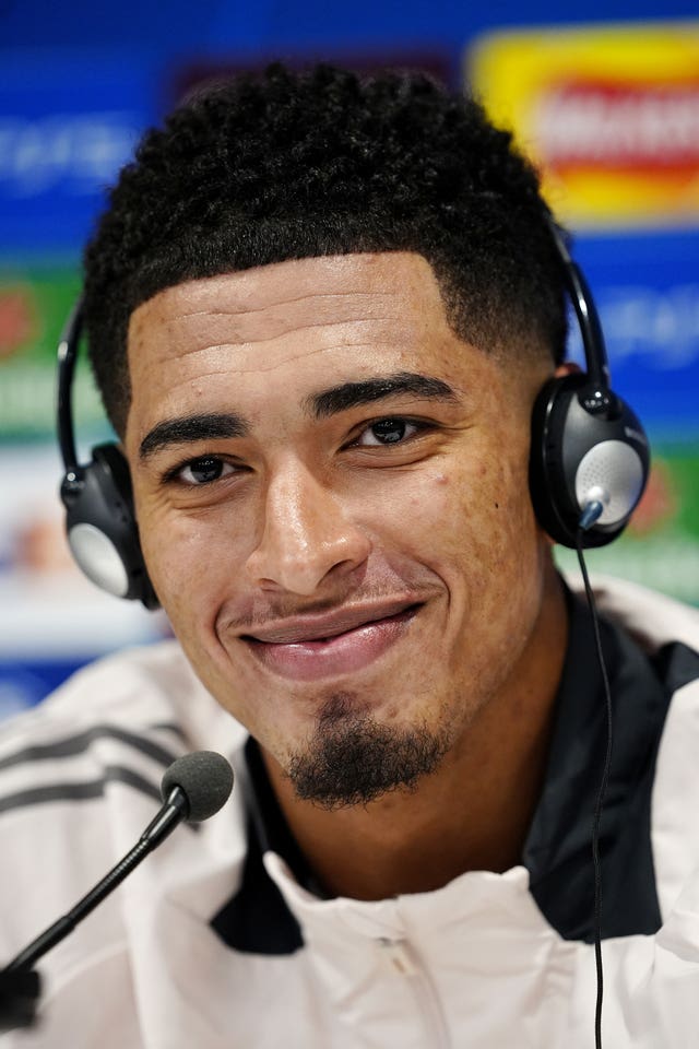 Real Madrid’s Jude Bellingham during a press conference at Anfield