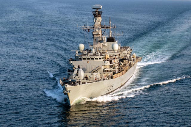 HMS Lancaster sails through the ocean