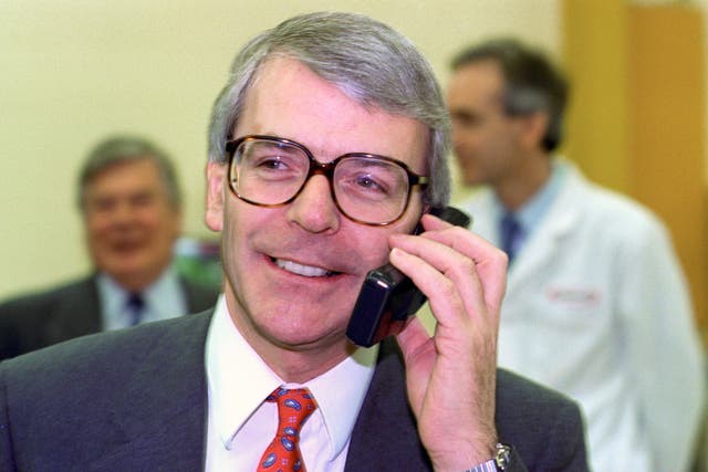 John Major using a mobile phone in 1991