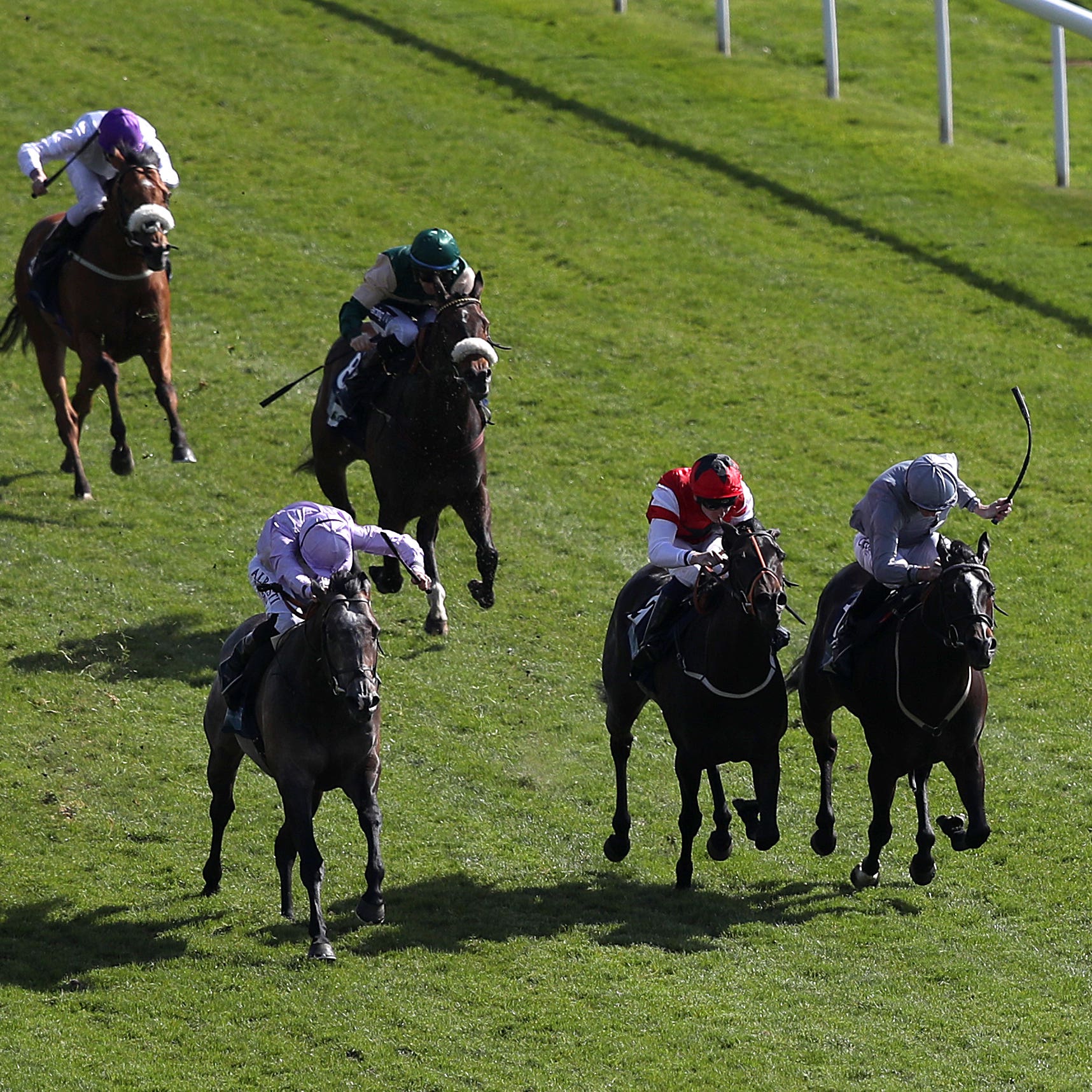 Garrus (front left) wins the British Stallion Studs EBF Westow Stakes at York