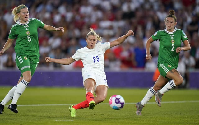 Russo scores for England against Northern Ireland at Euro 2022 (Andrew Matthews/PA)..